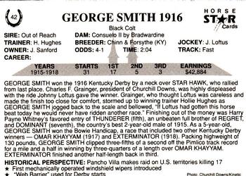 1991 Horse Star Kentucky Derby #42 George Smith Back